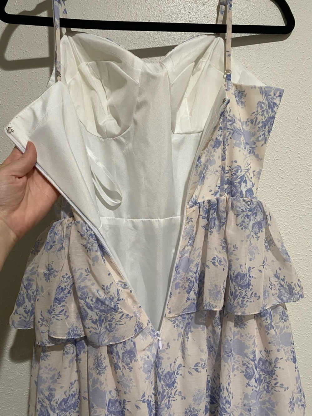 Romantic Blue Floral Tiered Maxi Dress with Spaghetti Straps - Picture 9 of 9